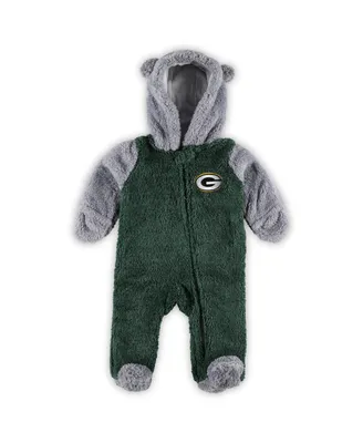 Baby Boys and Girls Green, Gray Green Bay Packers Game Nap Teddy Fleece Bunting Full-Zip Sleeper