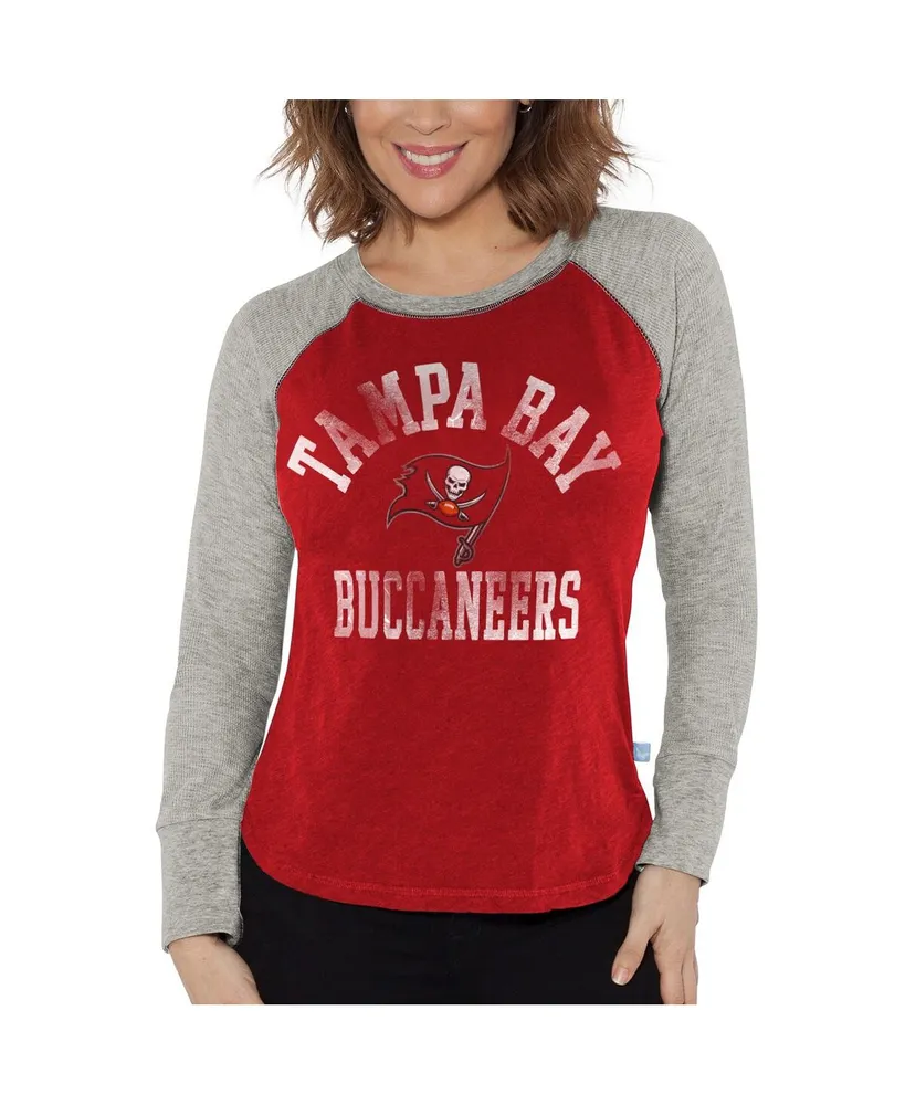 Women's G-iii 4Her by Carl Banks Red, Heather Gray Tampa Bay Buccaneers Waffle Knit Raglan Long Sleeve T-shirt