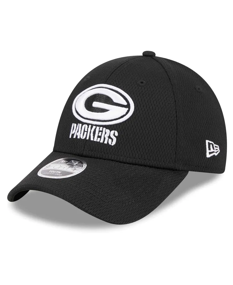 Youth Boys and Girls New Era Black Green Bay Packers Main B-Dub 9FORTY Adjustable Hat