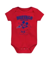 Baby Boys and Girls Royal, Red, Gray Buffalo Bills Three-Piece Disney Game Time Bodysuit Set