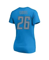 Women's Jahmyr Gibbs Blue Detroit Lions Plus Fair Catch Name and Number V-Neck T-shirt