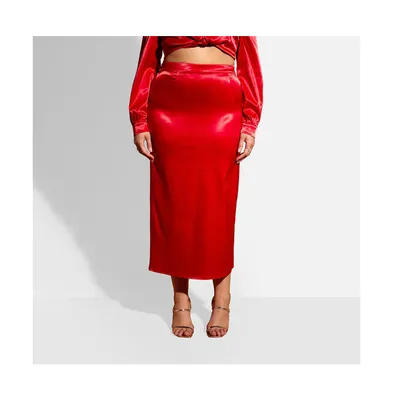 Rebdolls Women's Plus Frankie Satin Midi Slip Skirt
