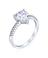 Bling Jewelry Classic 2.5CT Sterling Silver Cubic Zirconia Heart Shape Solitaire Cz Promise Ring For Women 1MM Band