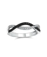 Two Tone Intertwined Twist Knot 1/2 Eternity Black & White Pave Cubic Zirconia Cz Infinity Band Ring For Women Girlfriend .925 Sterling Silver 