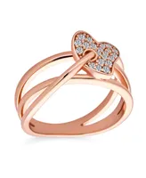 Bling Jewelry Pave Cz Accent Cubic Zirconia Crossover Intertwined Infinity Heart Promise Ring For Women Rose Gold Plated Sterling Silver