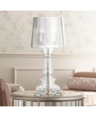 Baroque Antique Victorian Style Accent Table Lamp Decor 20" High Clear Acrylic See Through Base Tapered Drum Shade for Living Room Bedroom House Bedsi