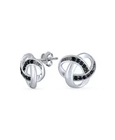 Bling Jewelry Black Cz Cubic Zirconia Interlocking Open Twist Love Knot Stud Earrings For Women Sterling Silver