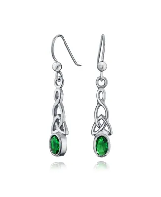 Bling Jewelry Bff Green Oval Bezel Love Knot Dangle Irish Celtic Earrings For Women Fish Hook Sterling Silver 1.5 Inch Long