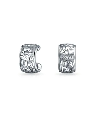 Flower Leaves Cartilage Band Sunflower Ear Cuffs Clip Wrap Helix Earrings Western Jewelry For Women Non Pierced Ear .925 Sterling Silver