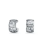 Bling Jewelry Flower Leaves Cartilage Band Sunflower Ear Cuffs Clip Wrap Helix Earrings For Women Non Pierced Ear Sterling Silver