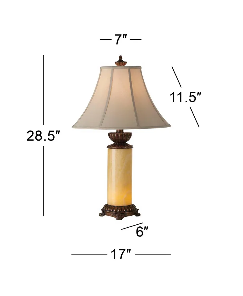 Traditional Table Lamp with Night Light 28.5" Tall Dark Bronze Cream Onyx Stone Column Off White Bell Shade Decor for Living Room Bedroom House Bedsid