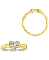 Cubic Zirconia Heart Cluster Split Shank Ring 14k Gold-Plated Sterling Silver