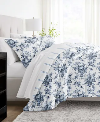 ienjoy Home Cabbage Rose Stripe 3-Piece Comforter Set