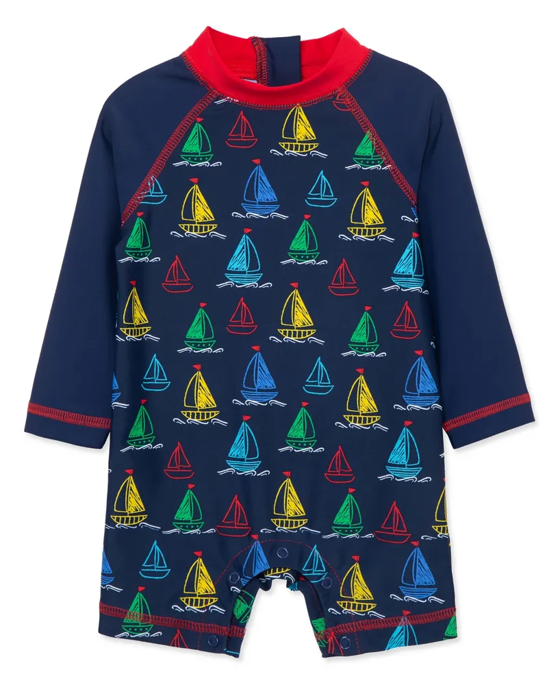 Little Me Baby Boys Boat Long Sleeve Rash Guard Swimsuit