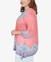 Ruby Rd. Plus Embellished Guava Border Print Sublimation Top