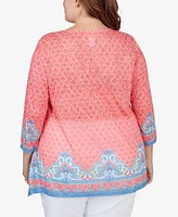 Ruby Rd. Plus Embellished Guava Border Print Sublimation Top