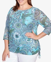 Ruby Rd. Plus Hummingbird Ocean Garden Mesh Top