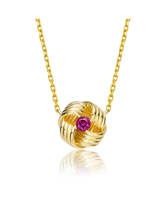Sterling Silver 14K Gold Plated and Ruby Cubic Zirconia Round Pendant Necklace