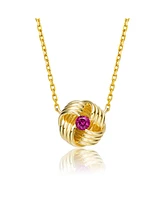 Sterling Silver 14K Gold Plated and Ruby Cubic Zirconia Round Pendant Necklace