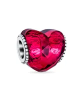 Bling Jewelry Valentine Love Rose Pink Heart Shape Faceted Murano Glass Spacer Charm Bead For Women Sterling Silver Core Fits European Bracelet