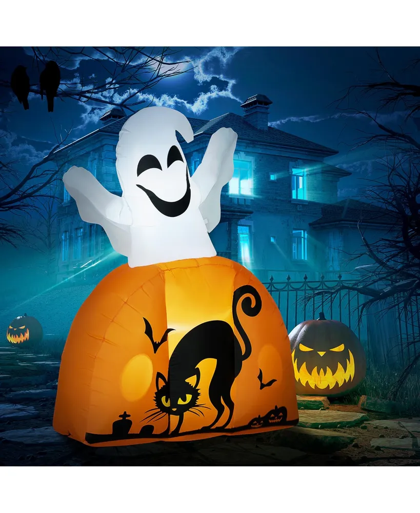 Homcom 5ft Halloween Inflatable Ghost with Pumpkin Base and Led Lights