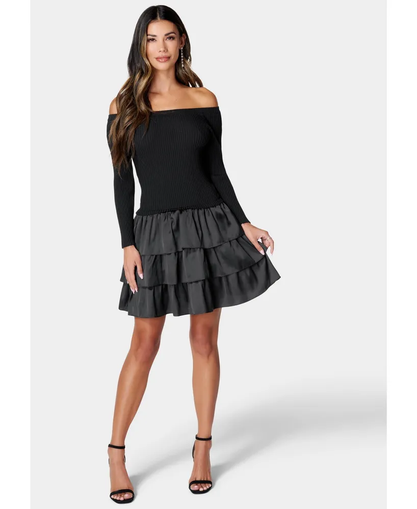 Bebe Women's Off The Shoulder Tiered Dress