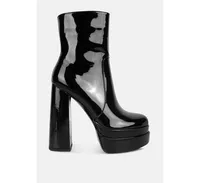 Women's bander patent pu high heel platform ankle boots