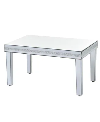 Simplie Fun Modern Glass Mirrored Coffee Table with Crystal Design & Height-Adjustable Legs