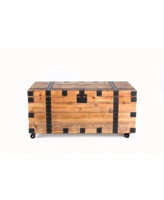 Simplie Fun Trunk Table With Four Wheel Large Capacity Storage Coffee Table, Natural Reclaimed Wood Black Metal