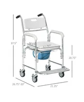 Homcom Shower Commode Wheelchair, Padded Seat, 330 lbs