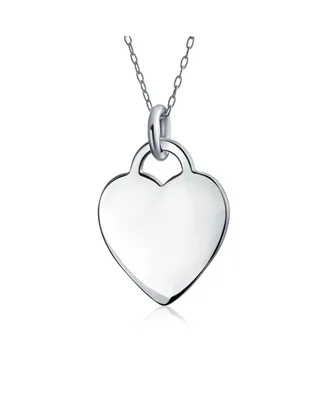 Tiny Minimalist Flat Medium Size Heart Shape Blank Plain Pendant Necklace For Teen Women .925 Sterling Silver
