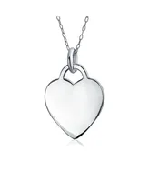 Bling Jewelry Tiny Minimalist Flat Medium Size Heart Shape Blank Plain Pendant Necklace For Women Sterling Silver