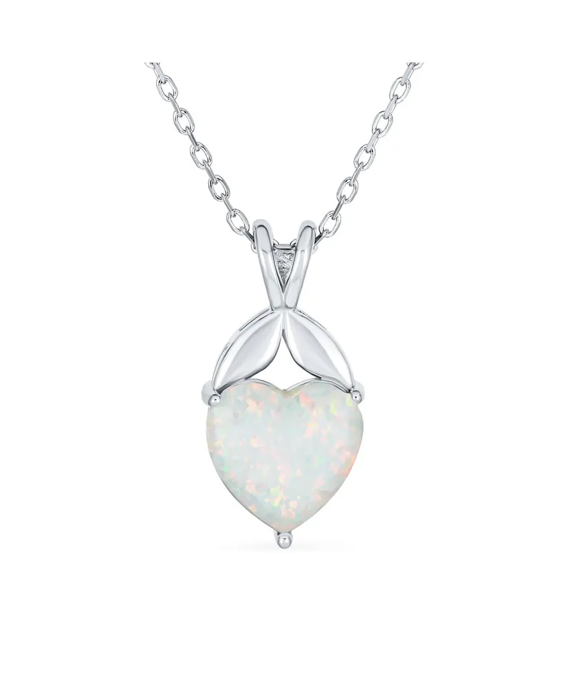 Bling Jewelry Romantic Opulence Simple Bridal Gemstone 1.5CTW White Prong Set Created Solitaire Opal Heart Shape Pendant Necklace Sterling Silver Octo