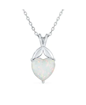 Bling Jewelry Romantic Opulence Simple Bridal Gemstone 1.5CTW White Prong Set Created Solitaire Opal Heart Shape Pendant Necklace Sterling Silver Octo
