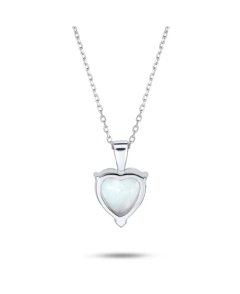 Romantic Opulence Gemstone 5CT Solitaire White Prong Set Created Opal Heart Shape Pendant Necklace For Women .925 Sterling Silver October Birthstone
