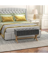 Homcom End of Bed Bench with Button Tufted Design, Wood Legs