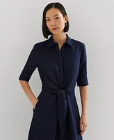 Lauren Ralph Petite 100% Linen Fit & Flare Shirtdress