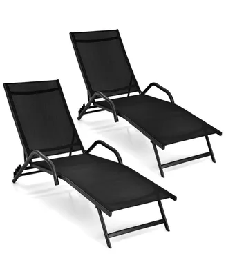 2 Pieces Outdoor Chaise Lounge with 5-Position Adjustable Backrest