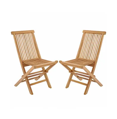 Set of 2 Teak Patio Folding Chairs with High Back and Slatted Seat