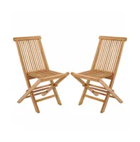 Set of 2 Teak Patio Folding Chairs with High Back and Slatted Seat