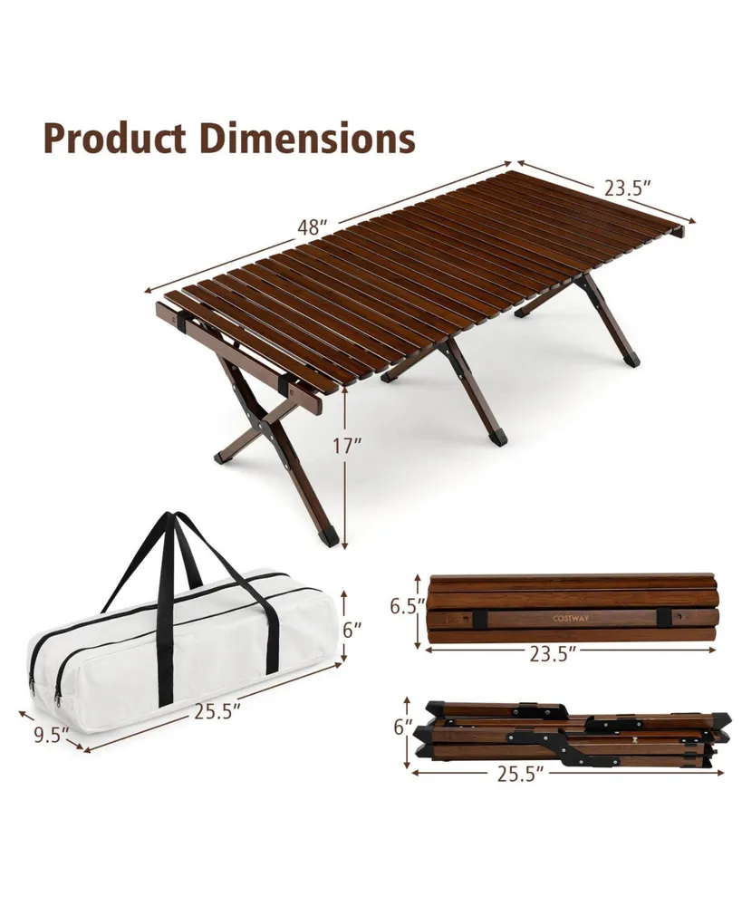 Portable Picnic Table with Carry Bag for Camping and Bbq-Brown