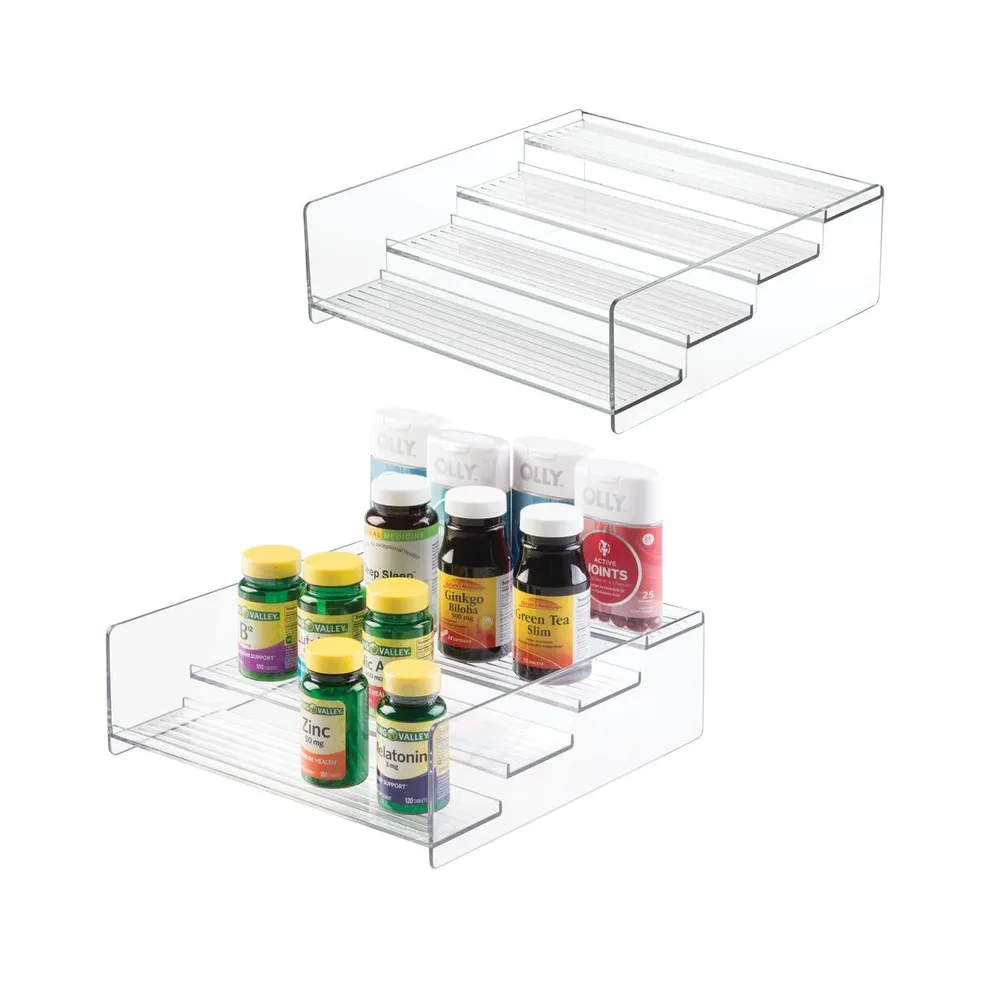 mDesign Plastic Bathroom Medicine Organizer, 4 Level Shelf, 2 Pack - Clear