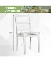 Set of 2 Wood Dining Chairs with Solid Rubber Wood Legs-White