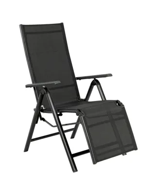Outdoor Folding Lounge Chair with 7 Adjustable Backrest and Footrest Positions-Gray