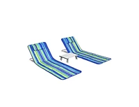 Inolait 3 Pieces Beach Lounge Chair Mat Set 2 Adjustable Lounge Chairs with Table Stripe