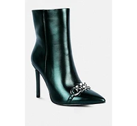 Firefly Metallic Chain Embellished Stiletto Ankle Boots