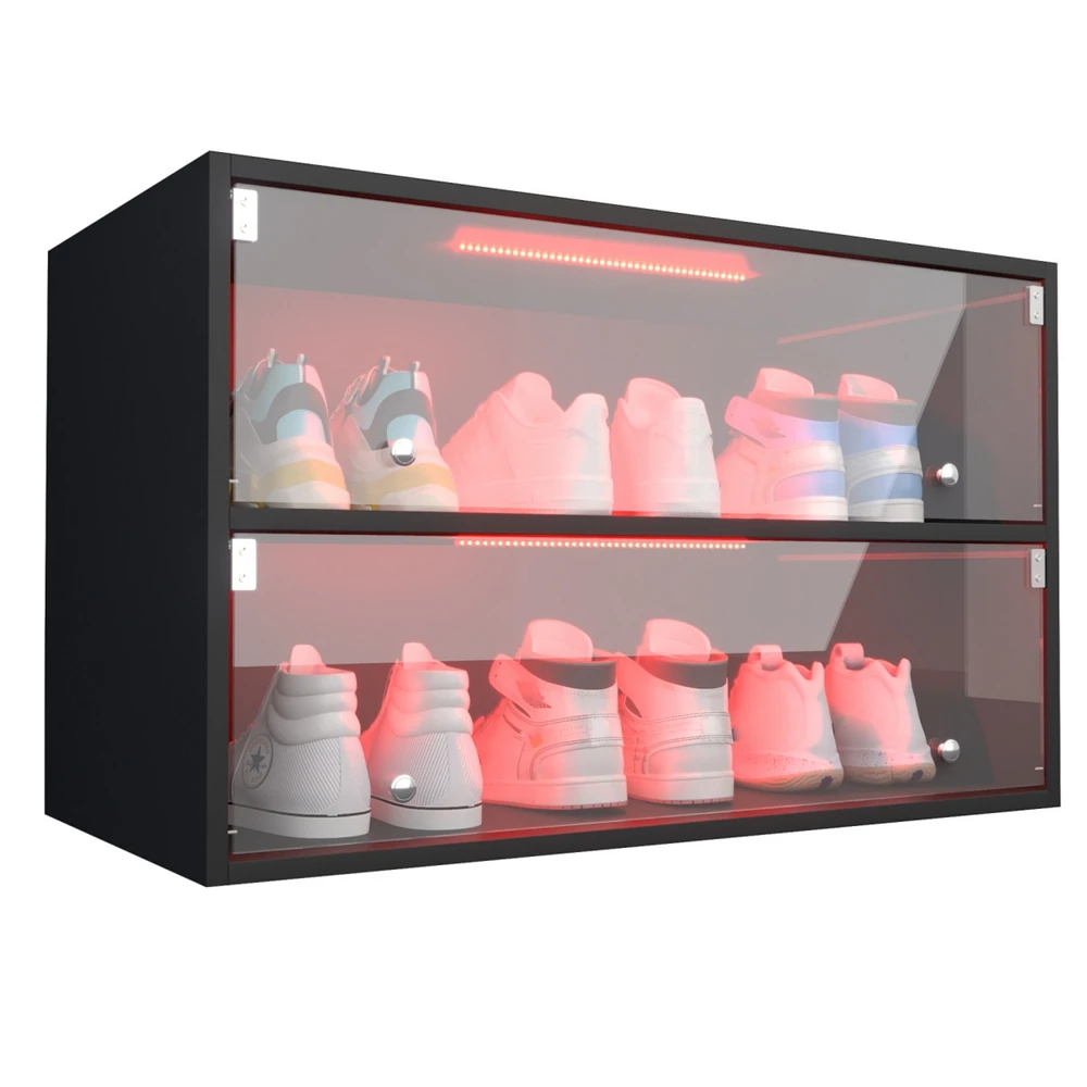 Simplie Fun Black Glass Door Shoe Box Shoe Storage Cabinet For Sneakers With Rgb Led Light
