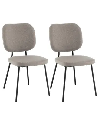 Set of 2 Modern Armless Dining Chairs with Linen Fabric-Gray