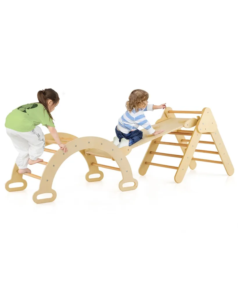 2-in-1 Wooden Kids Climber Toys with Triangle Arch Ramp