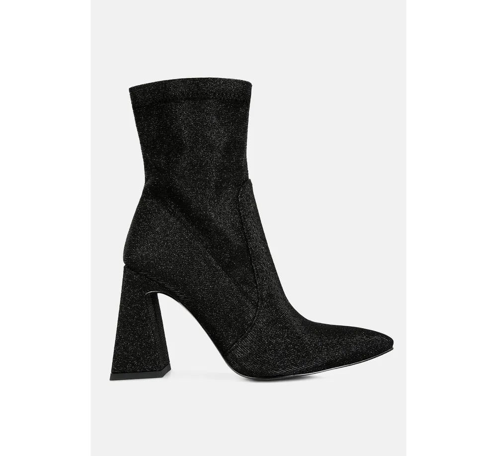 hustlers shimmer block heeled ankle boots